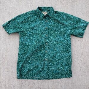 Cooke Street Honolulu Hawaiian Aloha Shirt -Mens L- Green/Teal Tribal Tiki Print